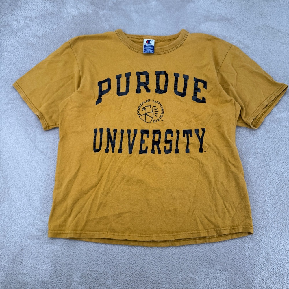 Vintage 90s Champion Purdue University Shirt Mens Large Yellow Streetwear Tee